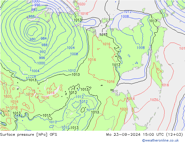 Atmosférický tlak GFS Po 23.09.2024 15 UTC