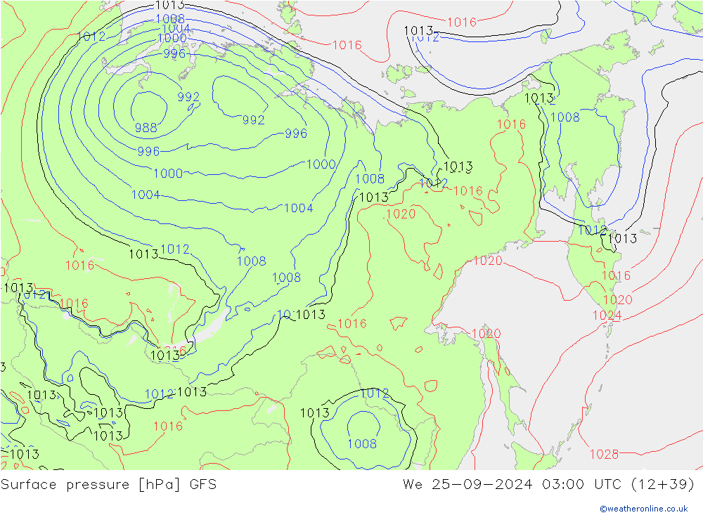 pressão do solo GFS Qua 25.09.2024 03 UTC