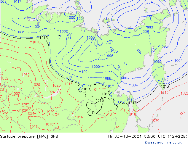 Surface pressure GFS Th 03.10.2024 00 UTC