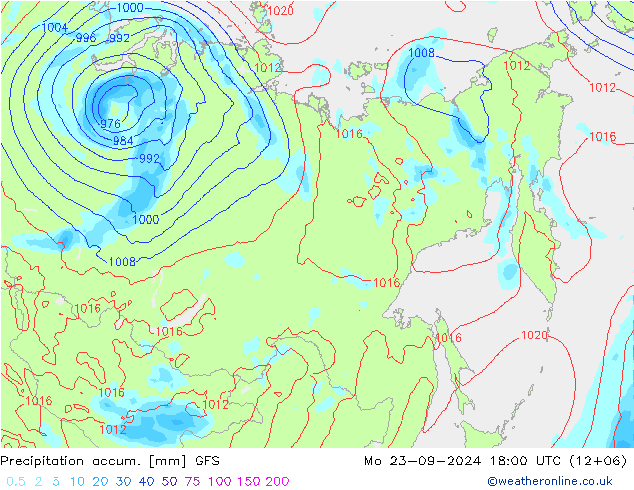 Precipitation accum. GFS Po 23.09.2024 18 UTC