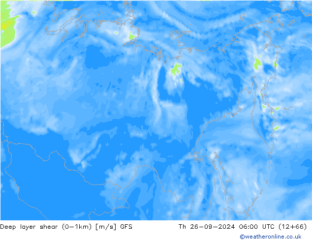 Deep layer shear (0-1km) GFS jeu 26.09.2024 06 UTC