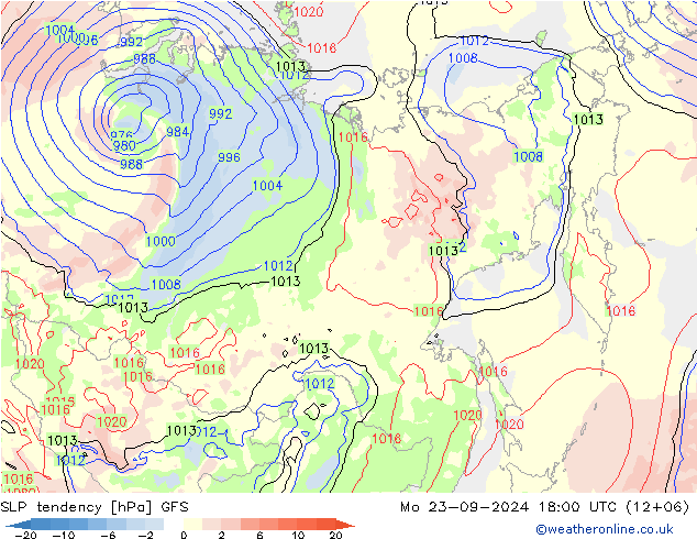 Tendance de pression  GFS lun 23.09.2024 18 UTC