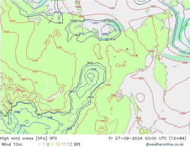 High wind areas GFS  27.09.2024 00 UTC