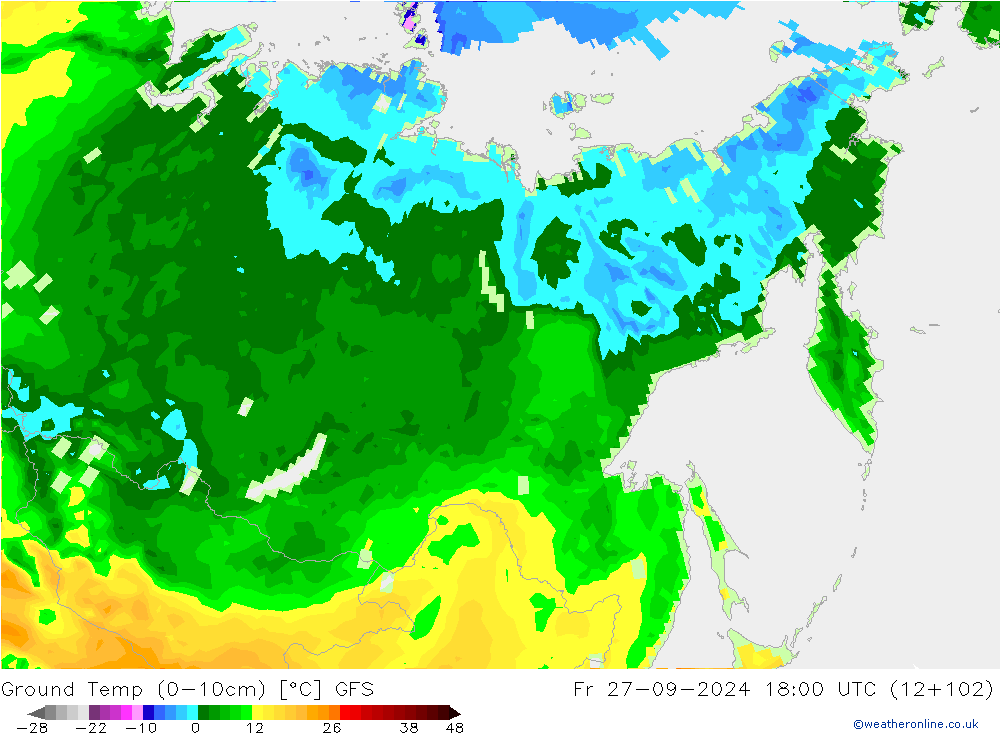 Temp. al suolo (0-10cm) GFS ven 27.09.2024 18 UTC