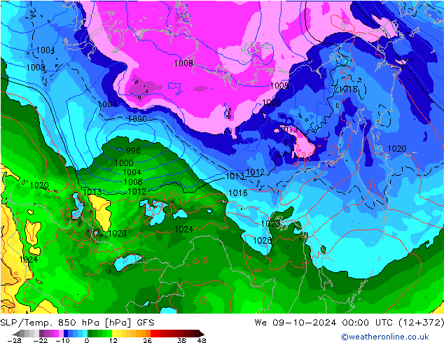 SLP/Temp. 850 hPa GFS We 09.10.2024 00 UTC