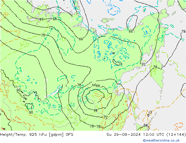 Height/Temp. 925 hPa GFS Su 29.09.2024 12 UTC