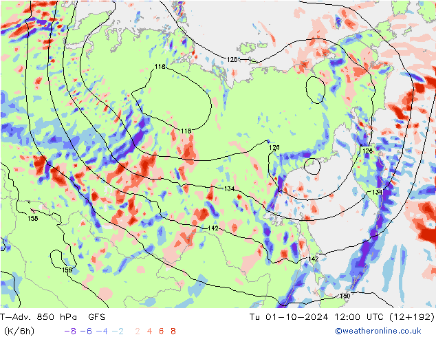 T-Adv. 850 hPa GFS Ter 01.10.2024 12 UTC