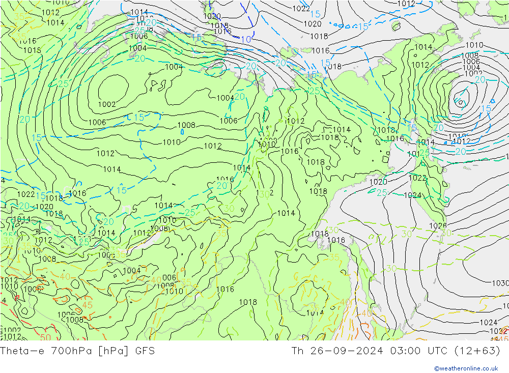 Theta-e 700hPa GFS do 26.09.2024 03 UTC