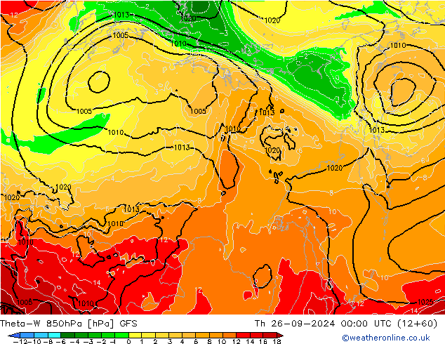 Theta-W 850hPa GFS do 26.09.2024 00 UTC