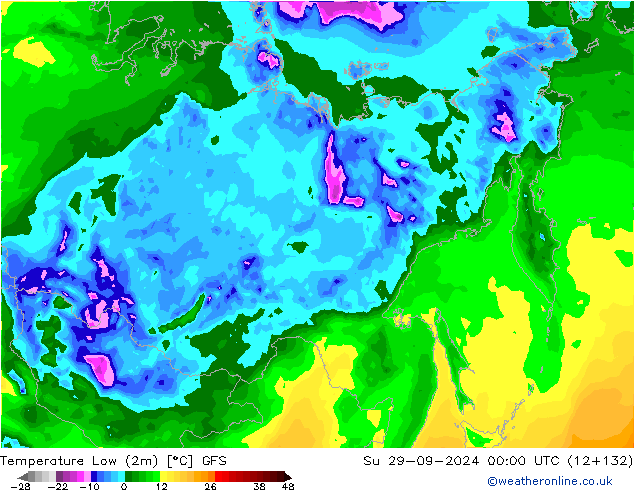 temperatura mín. (2m) GFS Dom 29.09.2024 00 UTC