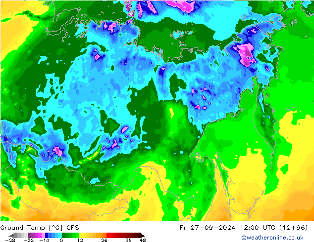 Bodemtemperatuur GFS vr 27.09.2024 12 UTC