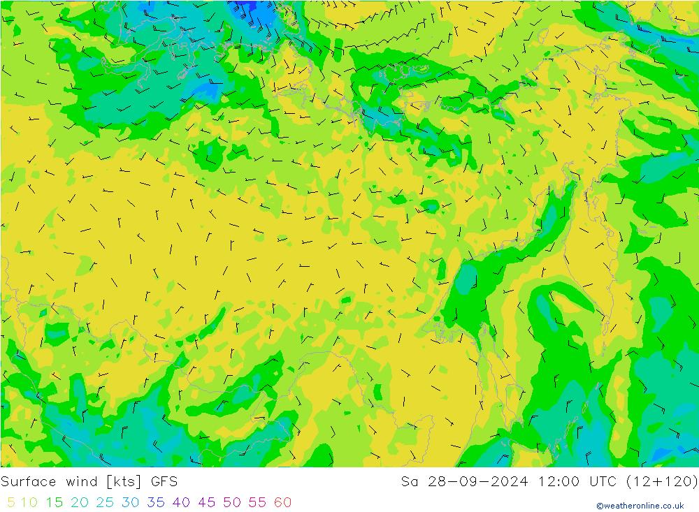 Surface wind GFS Sa 28.09.2024 12 UTC