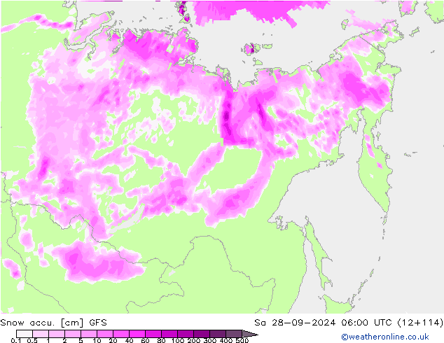 Snow accu. GFS so. 28.09.2024 06 UTC