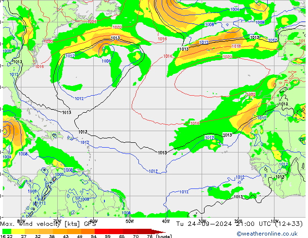 Max. wind snelheid GFS di 24.09.2024 21 UTC