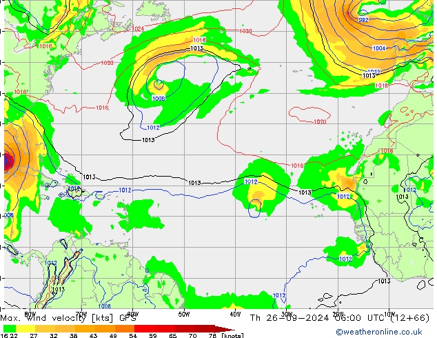 Max. wind velocity GFS Th 26.09.2024 06 UTC