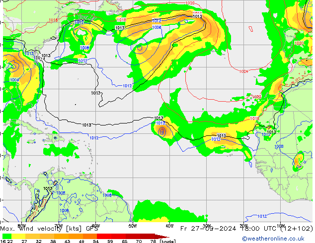 Max. wind velocity GFS pt. 27.09.2024 18 UTC