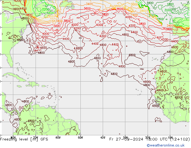 Freezing level GFS Fr 27.09.2024 18 UTC