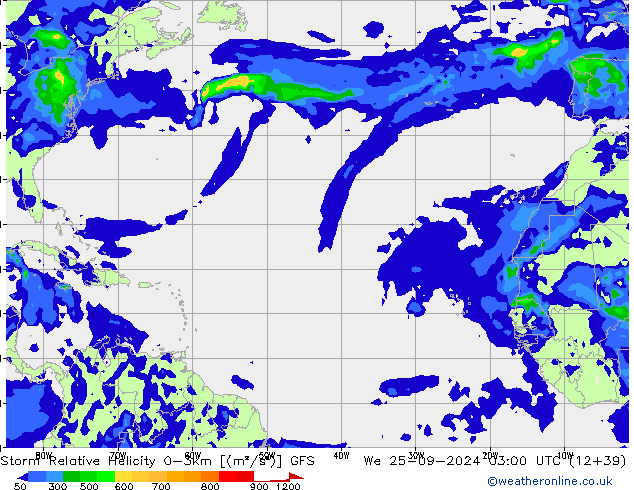 Storm Relative Helicity GFS mer 25.09.2024 03 UTC