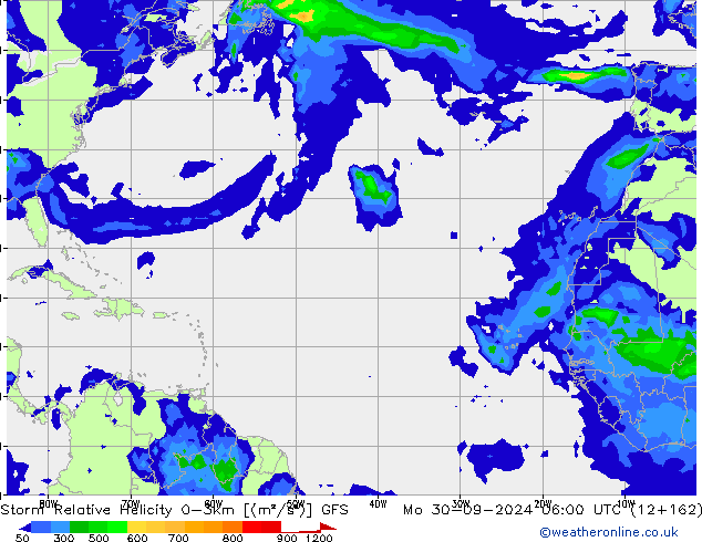 Storm Relative Helicity GFS lun 30.09.2024 06 UTC