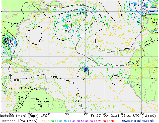 Isotachs (mph) GFS Sex 27.09.2024 06 UTC