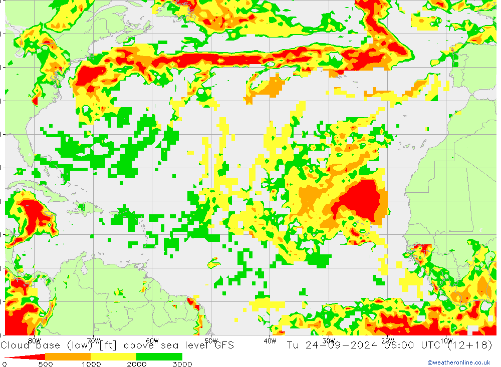 Cloud base (low) GFS Út 24.09.2024 06 UTC