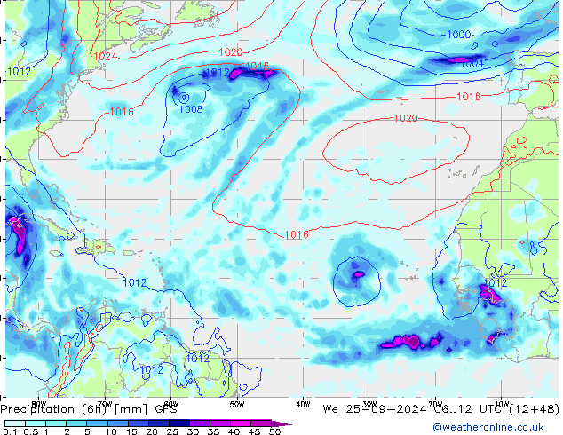 Z500/Rain (+SLP)/Z850 GFS We 25.09.2024 12 UTC