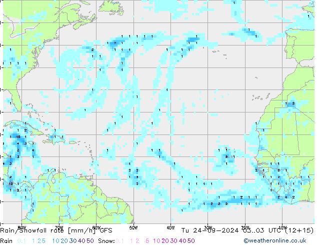 Rain/Snowfall rate GFS mar 24.09.2024 03 UTC