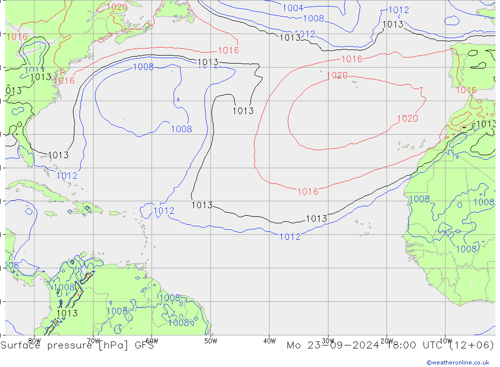 Atmosférický tlak GFS Po 23.09.2024 18 UTC