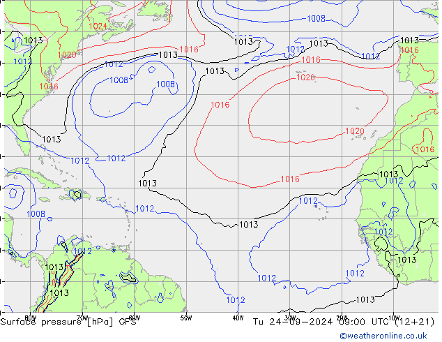 Surface pressure GFS Tu 24.09.2024 09 UTC