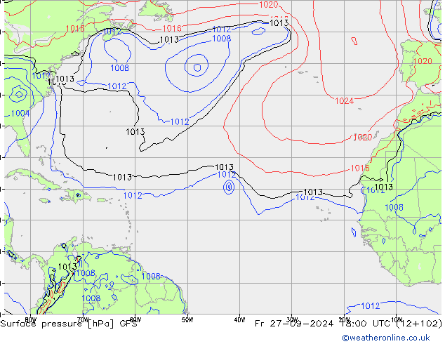 Surface pressure GFS Fr 27.09.2024 18 UTC