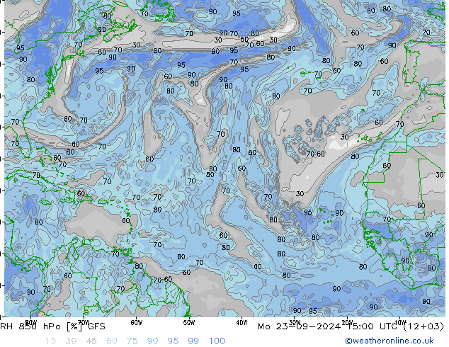 RH 850 гПа GFS пн 23.09.2024 15 UTC