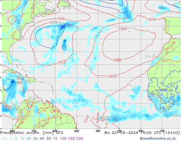 Precipitation accum. GFS pon. 23.09.2024 15 UTC