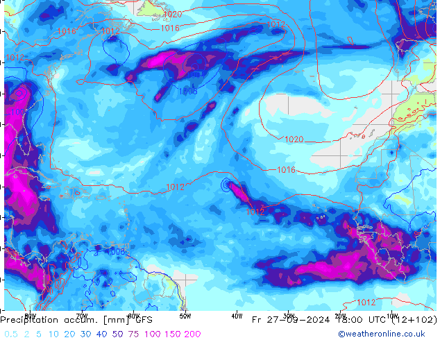 Precipitation accum. GFS Pá 27.09.2024 18 UTC