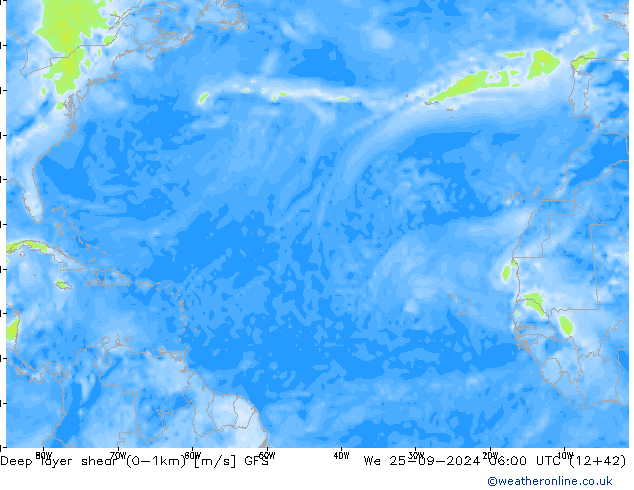 Deep layer shear (0-1km) GFS St 25.09.2024 06 UTC