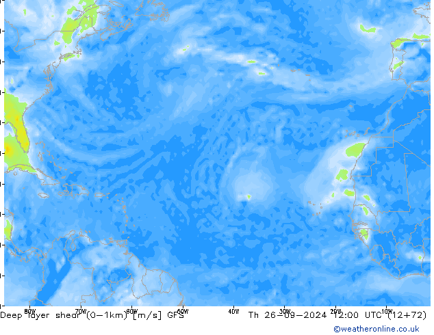 Deep layer shear (0-1km) GFS Do 26.09.2024 12 UTC