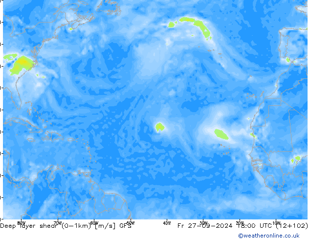 Deep layer shear (0-1km) GFS Pá 27.09.2024 18 UTC