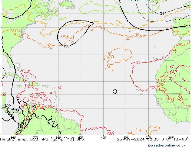 Height/Temp. 850 hPa GFS Qui 26.09.2024 00 UTC