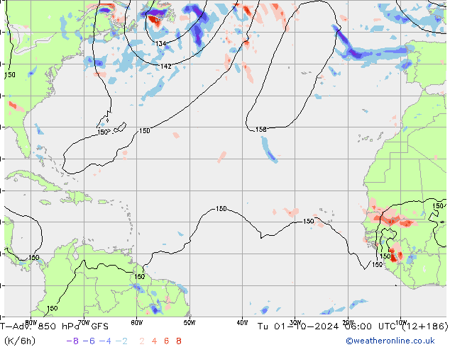 T-Adv. 850 hPa GFS mar 01.10.2024 06 UTC