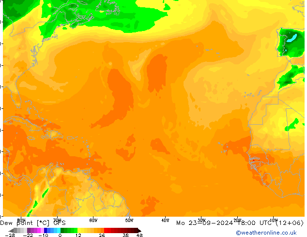 Punto di rugiada GFS lun 23.09.2024 18 UTC