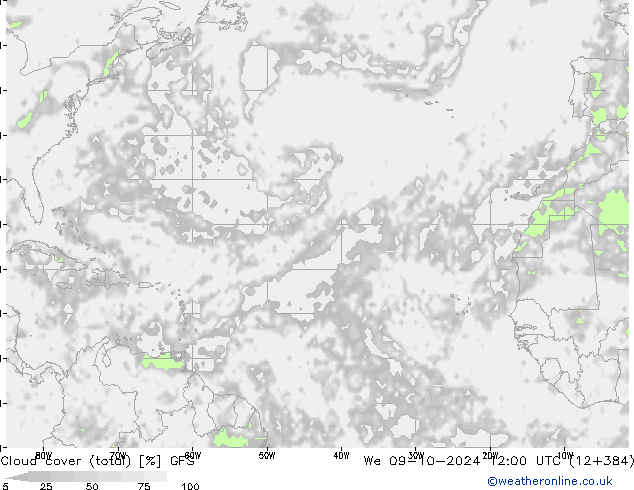 Cloud cover (total) GFS We 09.10.2024 12 UTC