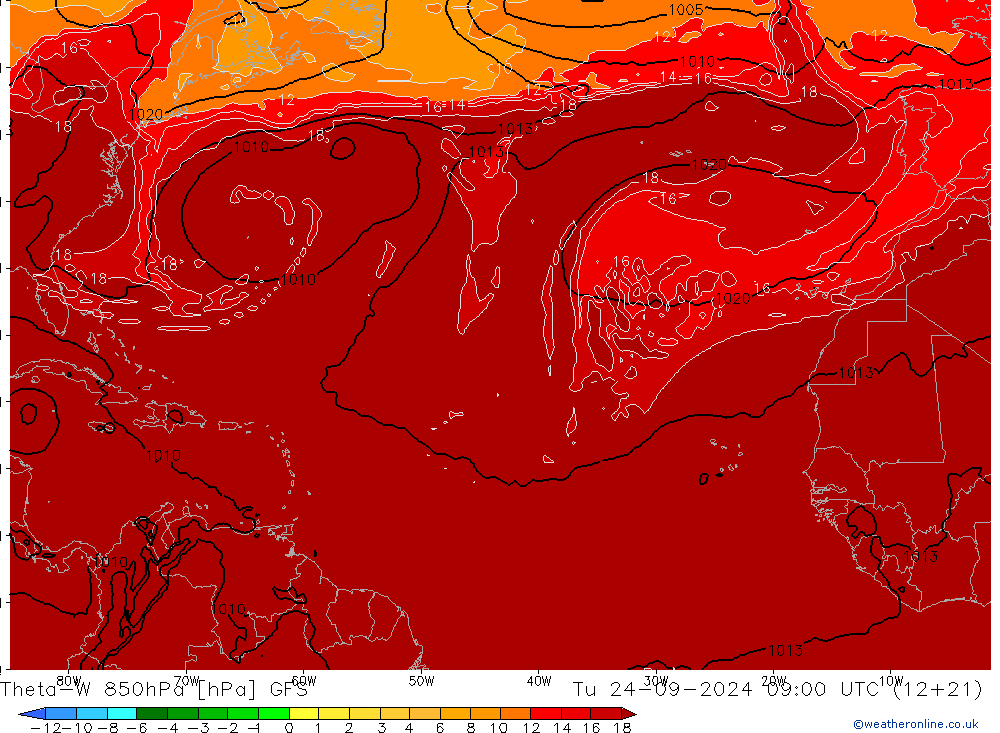 Theta-W 850hPa GFS Sa 24.09.2024 09 UTC