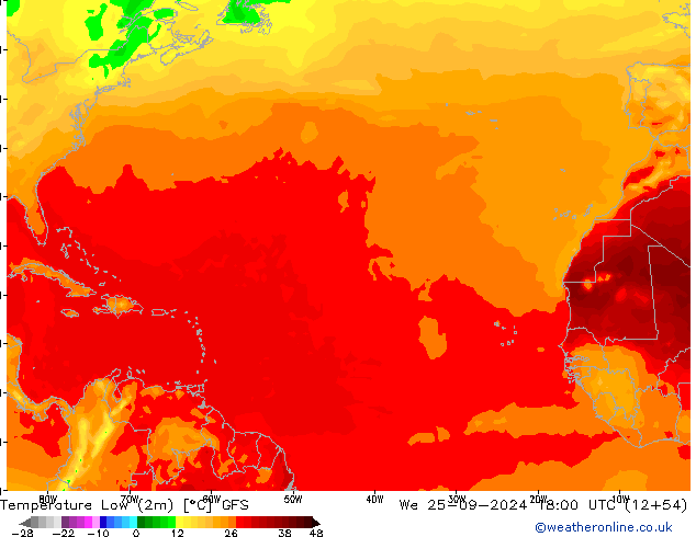 Темпер. мин. (2т) GFS ср 25.09.2024 18 UTC