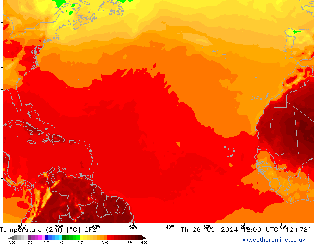 Temperature (2m) GFS Th 26.09.2024 18 UTC