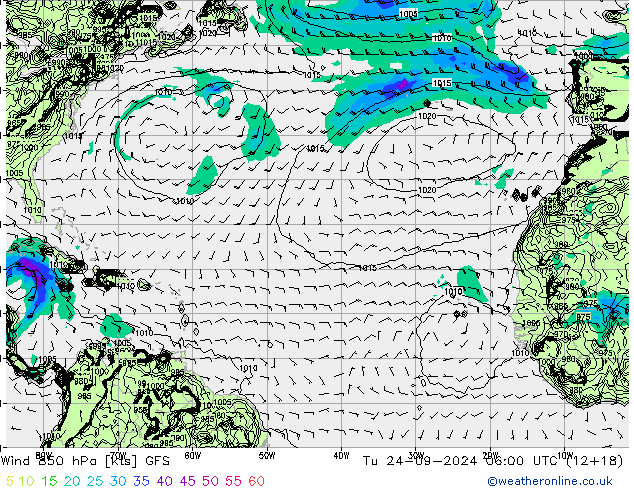 Wind 850 hPa GFS Tu 24.09.2024 06 UTC