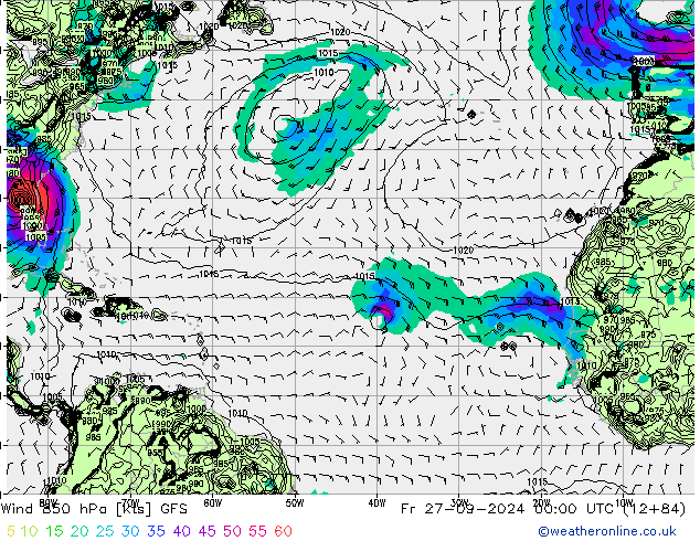 Vento 850 hPa GFS Sex 27.09.2024 00 UTC