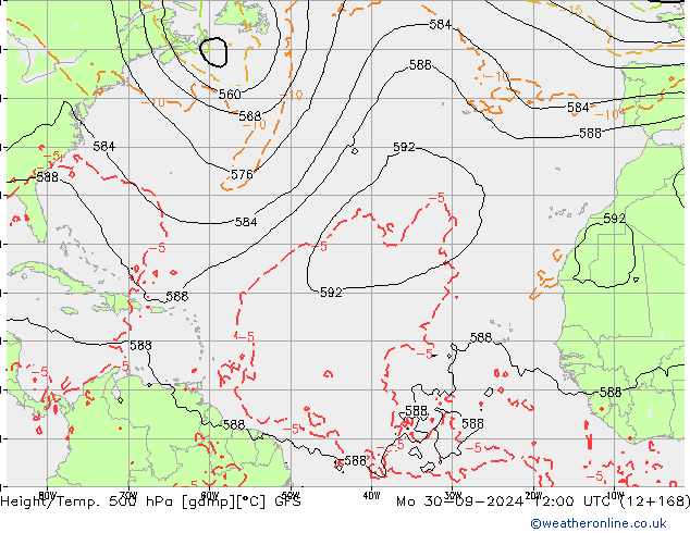 Height/Temp. 500 hPa GFS lun 30.09.2024 12 UTC