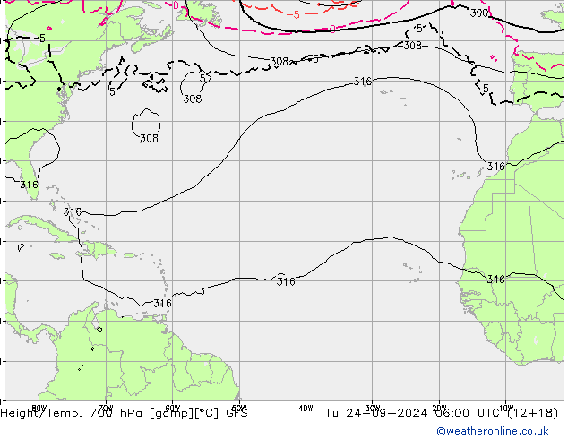 Hoogte/Temp. 700 hPa GFS di 24.09.2024 06 UTC