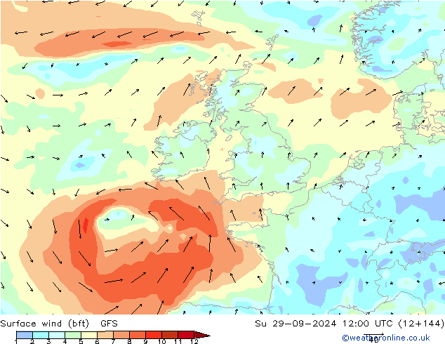 Bodenwind (bft) GFS So 29.09.2024 12 UTC