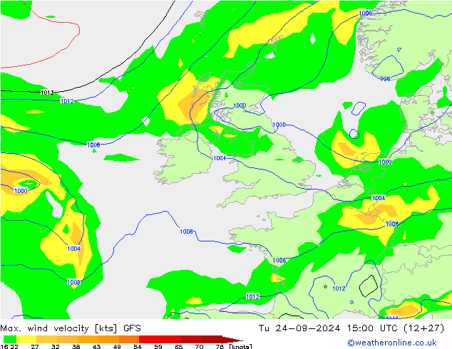 Maks. Rüzgar Hızı GFS Sa 24.09.2024 15 UTC