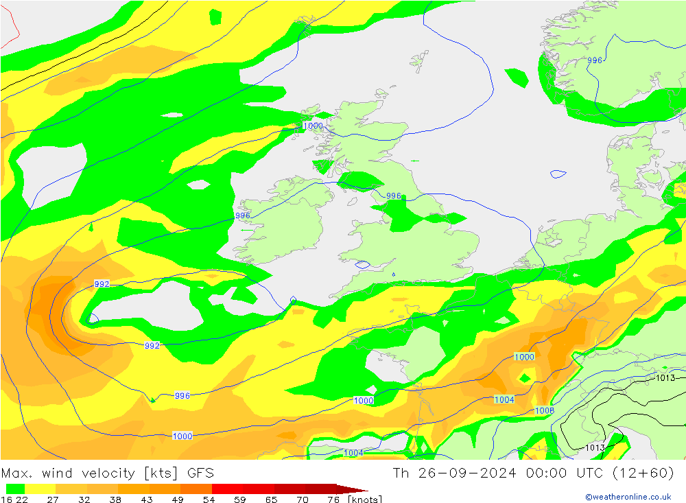 Max. wind velocity GFS Qui 26.09.2024 00 UTC